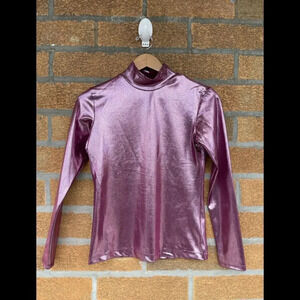 Beverly Mehl Metallic Liquid Mock Neck Turtleneck Long Sleeve small
